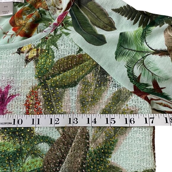 Christopher Banks Tropical Print Tunic Sheer Hemline Aqua/Multi Colored Size SP - Picture 5 of 10